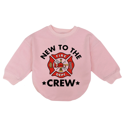 New To The Crew Fire Department Baby Romper Sweatshirt, Baby's Firefighter Romper Sweatshirt BB0179