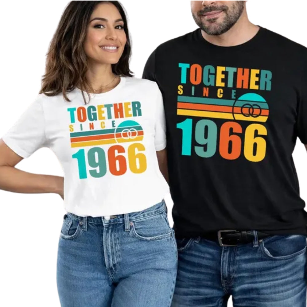 Since Together 1966 Custom Retro 60th Diamond Anniversary Matching Husband Wife T Shirts, Custom Anniversary Matching Couple Shirts ET0813