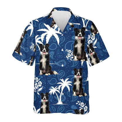 Custom Dog Face Paisley Tropical Hawaiian Shirt, Custom Pet Photo Hawaiian Shirts Blue White HE0457