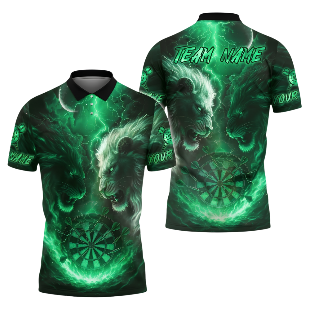 Custom Lion Flame And Ice Darts Polo Shirt For Men, Custom Lion Team Darts Shirt DZ0157