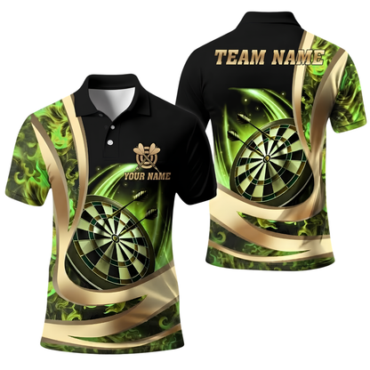 Custom Flame Gold Darts Polo Shirt For Men, Custom Flame Dart Team Shirt DE0122