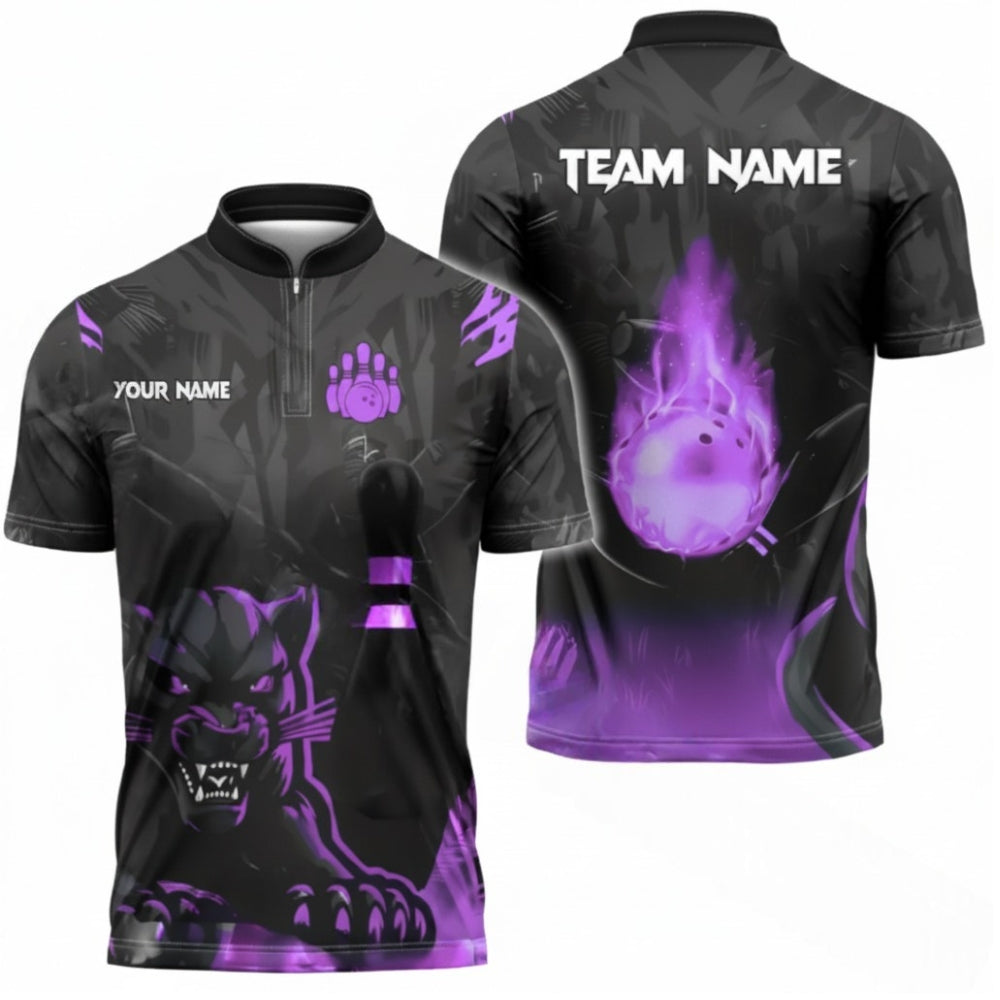 Custom Panther Flame Ball Bowling Jersey Men, Custom Panther Bowling Team Shirts BZ0389
