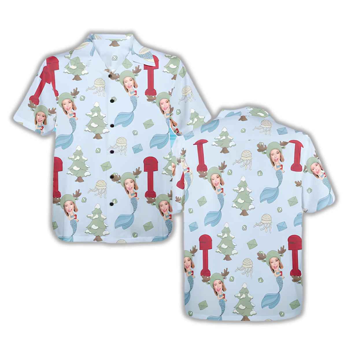 Custom Funny Face Beach Christmas Hawaiian Shirt, Custom Christmas Tropical Hawaiian Shirt HE0835