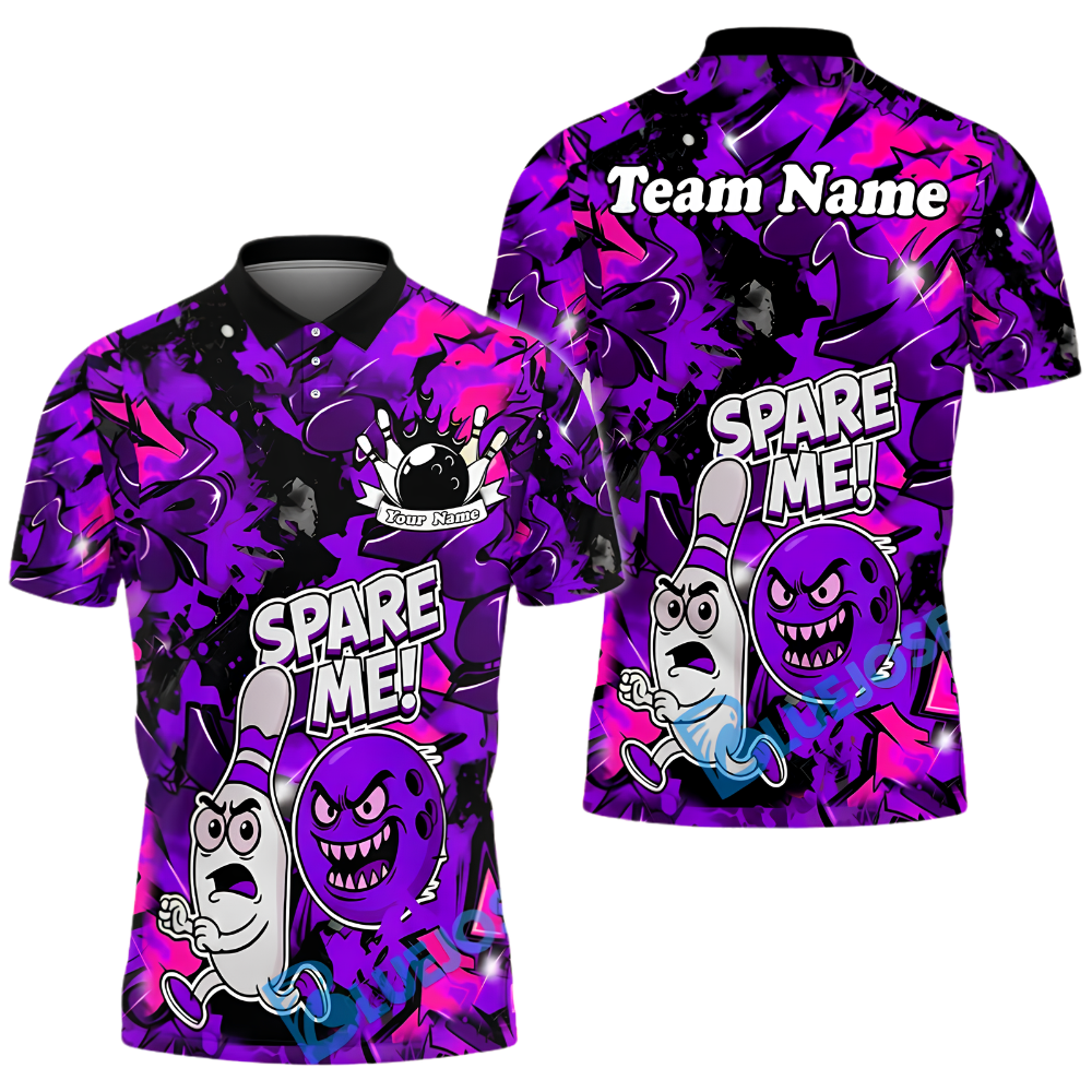 Spare Me Custom Funny Pins Ball Red Bowling Polo Shirt Men, Custom Funny Graffiti Bowling Team Shirt BZ0958