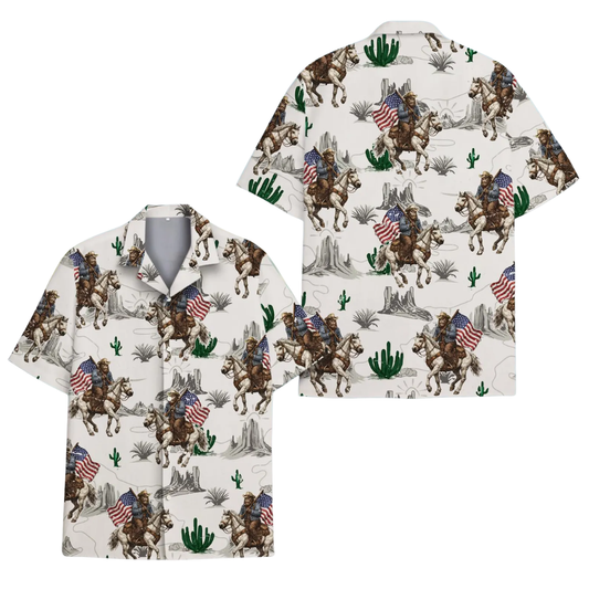 Bigfoot Cowboy Hawaiian Shirt For Men, Western Sasquatch Hawaiian Shirt HE0654