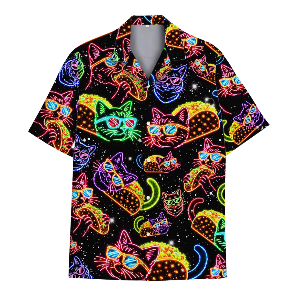 Neon Cat Taco Hawaiian Shirt For Men Women, Cat Hawaiian Shirt HE0552
