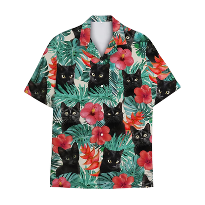 Black Cat Tropical Hawaiian Shirt For Men And Women, Cat Lover Hawaiian Shirts HE0550
