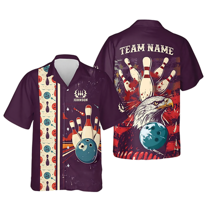 Custom Eagle Retro Men's Bowling Hawaiian Shirt, Custom Retro Bowling Shirt Team BE0259