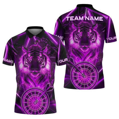 Custom Tiger Neon Blue Dart Mens Polo Shirt, Custom Tiger Dart Team Shirts DZ0135