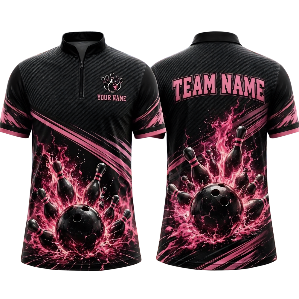 Custom Flame Men's Blue Lighting Bowling Jersey, Custom Flame Bowling Shirt For Team BE0257