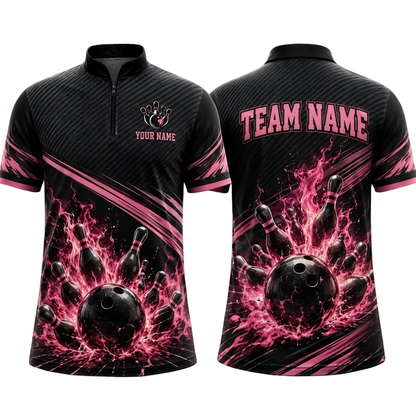 Custom Flame Men's Blue Lighting Bowling Jersey, Custom Flame Bowling Shirt For Team BE0257
