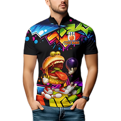 Funny Hamburger Custom Mens Bowling Jersey, Custom Funny Hamburger Bowling Team Shirt BZ0899