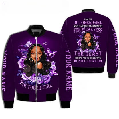 Personalized Name Birthday Outfit October Girl Not Dead Flower Purple All Over Printed Birthday Shirt TO2817