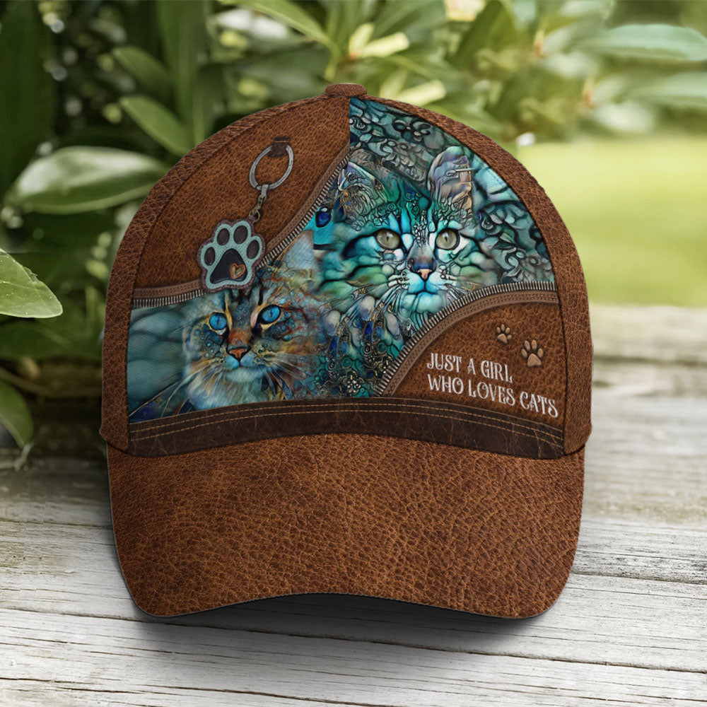 Just A Girl Who Loves Cats Art Leather Style Baseball Cap Lasfour CO0815