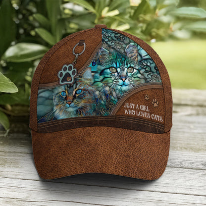 Just A Girl Who Loves Cats Art Leather Style Baseball Cap Lasfour CO0815