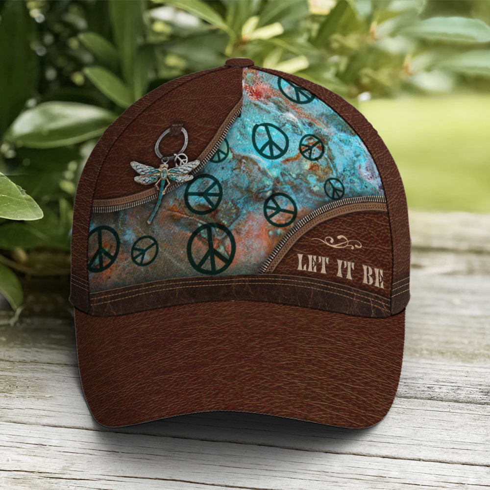 Hippie Let It Be Dragonfly Leather Style Baseball Cap Lasfour CO0702