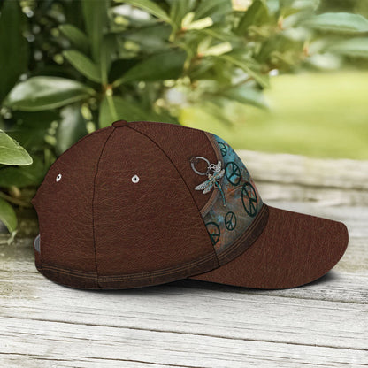Hippie Let It Be Dragonfly Leather Style Baseball Cap Lasfour CO0702