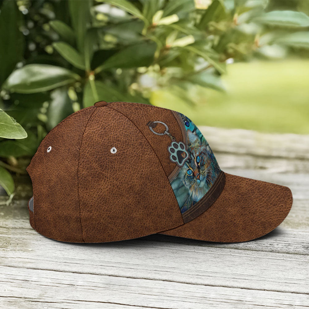 Just A Girl Who Loves Cats Art Leather Style Baseball Cap Lasfour CO0815