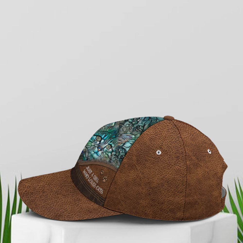 Just A Girl Who Loves Cats Art Leather Style Baseball Cap Lasfour CO0815