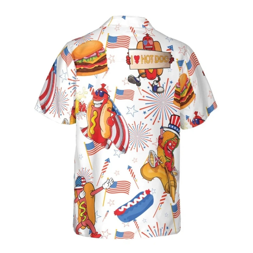 Funny Hot Dog Hamburger Hawaiian Shirt For Men Women, Hot Dog Patriotic Hawaiian Shirt For 4th Of July HE0498