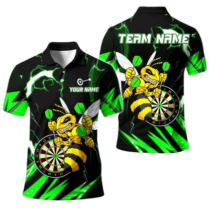 Custom Bee Yellow Black Darts Polo Shirt Men, Custom Bee Hornet Darts Team Shirts DE0017