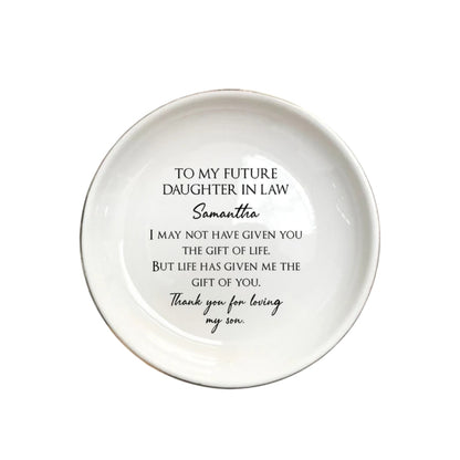 Personalized Future Daughter In Law Ring Dish, Custom Wedding Bridal Shower Jewelry Dish From Mother In Law WD0086