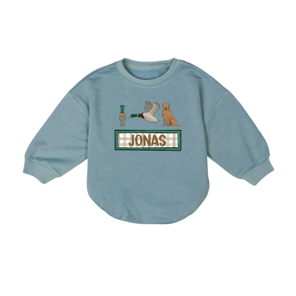 Personalized Mallard Duck Hunting Baby Romper Sweatshirt, Custom Name Hunting Baby Romper Sweatshirt BB0216