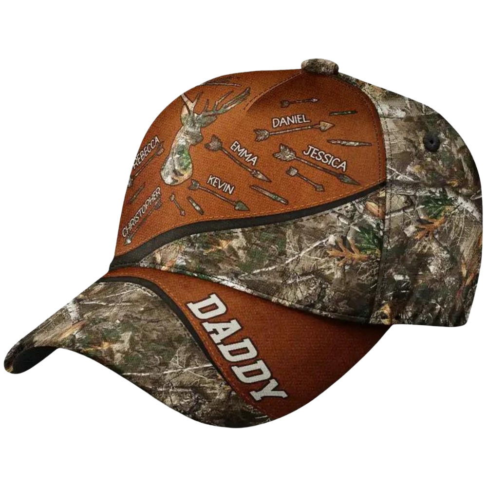 Personalized Deer Hunting Dad Baseball Cap With Kids Names, Custom Hunting Cap For Dad CP0623