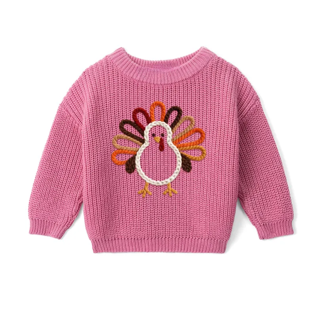 Turkey Thanksgiving Baby Embroidered Knit Sweater, Thanksgiving Baby Sweatshirt BB0321