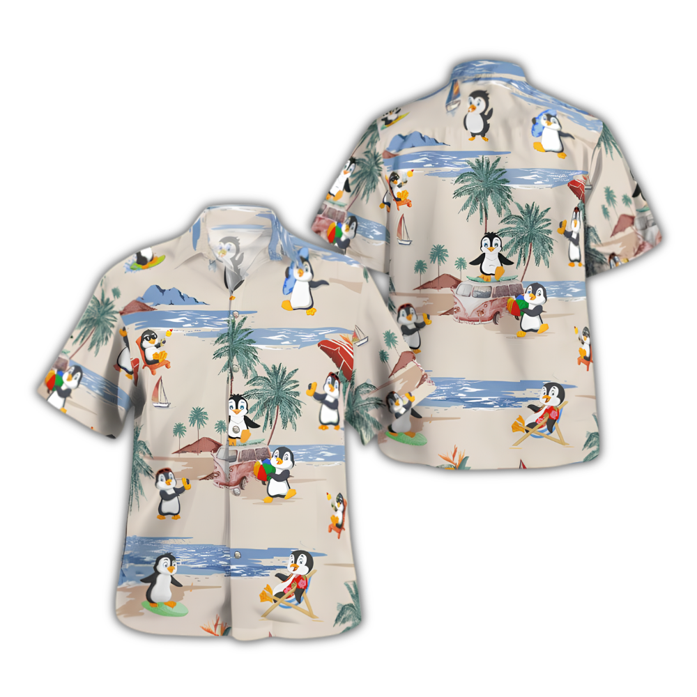 Penguin Tropical Hawaiian Shirt For Men Women, Penguin Beach Hawaiian Shirt HE0933
