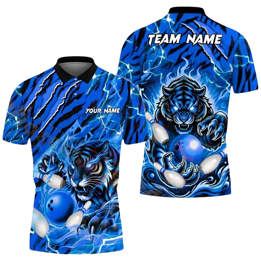 Custom Tiger Red Bowling Mens Polo Shirt, Custom Tiger Bowling Team Shirts BZ0602