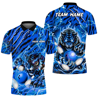 Custom Tiger Red Bowling Mens Polo Shirt, Custom Tiger Bowling Team Shirts BZ0602