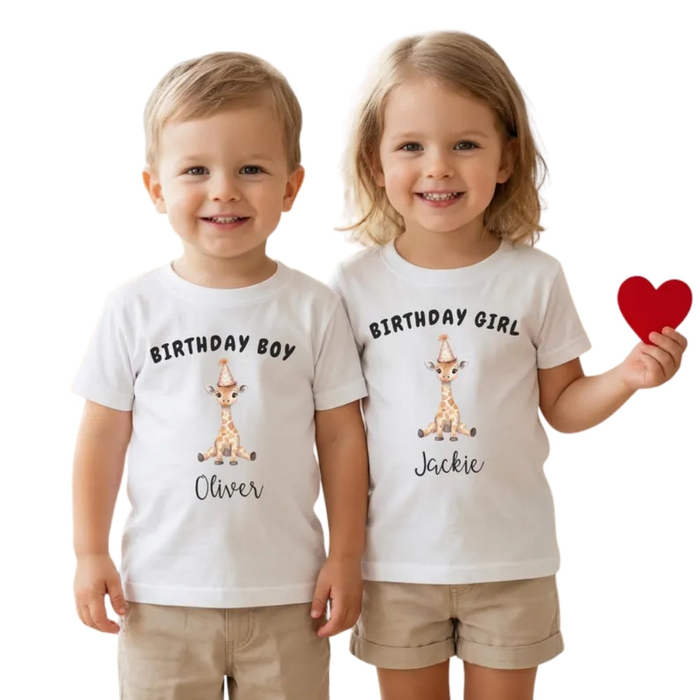 Giraffe Birthday Boy Custom Matching Birthday Family T Shirts, Custom Birthday Giraffe Matching Shirts For Family ET0666