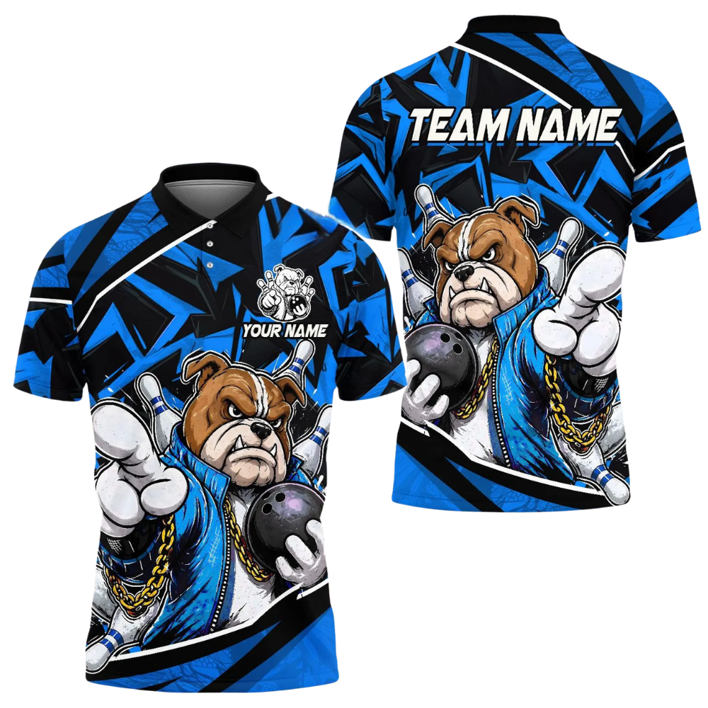 Custom Bulldog Bowling Polo Shirt For Men, Custom BullDog Team Bowling Shirt BE0217