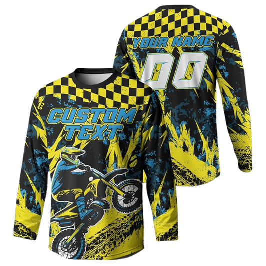 Custom Yellow Cyan Motocross Long Sleeve Jersey For Men, Custom Racing Dirt Bike Jersey With Number MZ0115