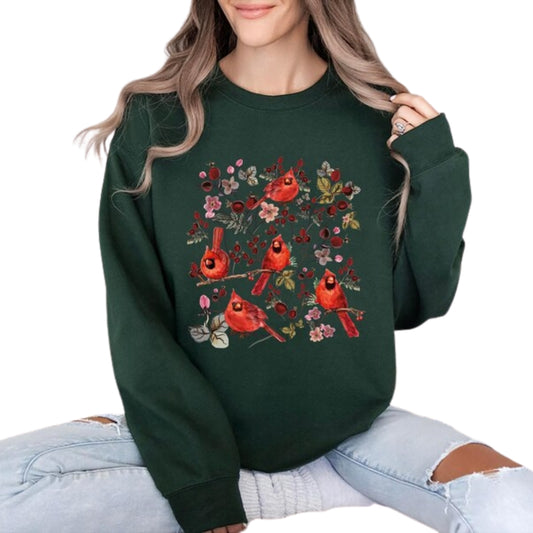 Red Cardinal Wildflower Sweatshirt For Women, Bird Lover Sweatshirt 2D0549