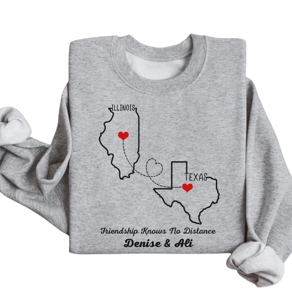 Custom State to State Long Distance Relationship Sweatshirt, Custom Heart in Two Places Sweatshirt 2D0826