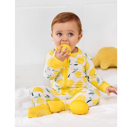 Lemon Yellow Baby Convertible Zipper Romper, Lemon Baby Romper Convertible BB0373