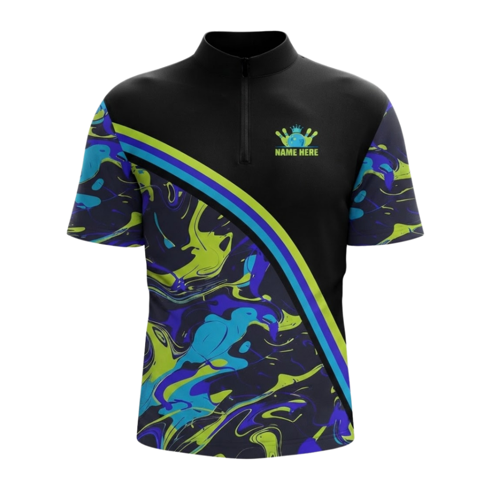 Custom Team Blue Green Black Bowling Jersey For Men, Custom Bowling Shirts BZ0658