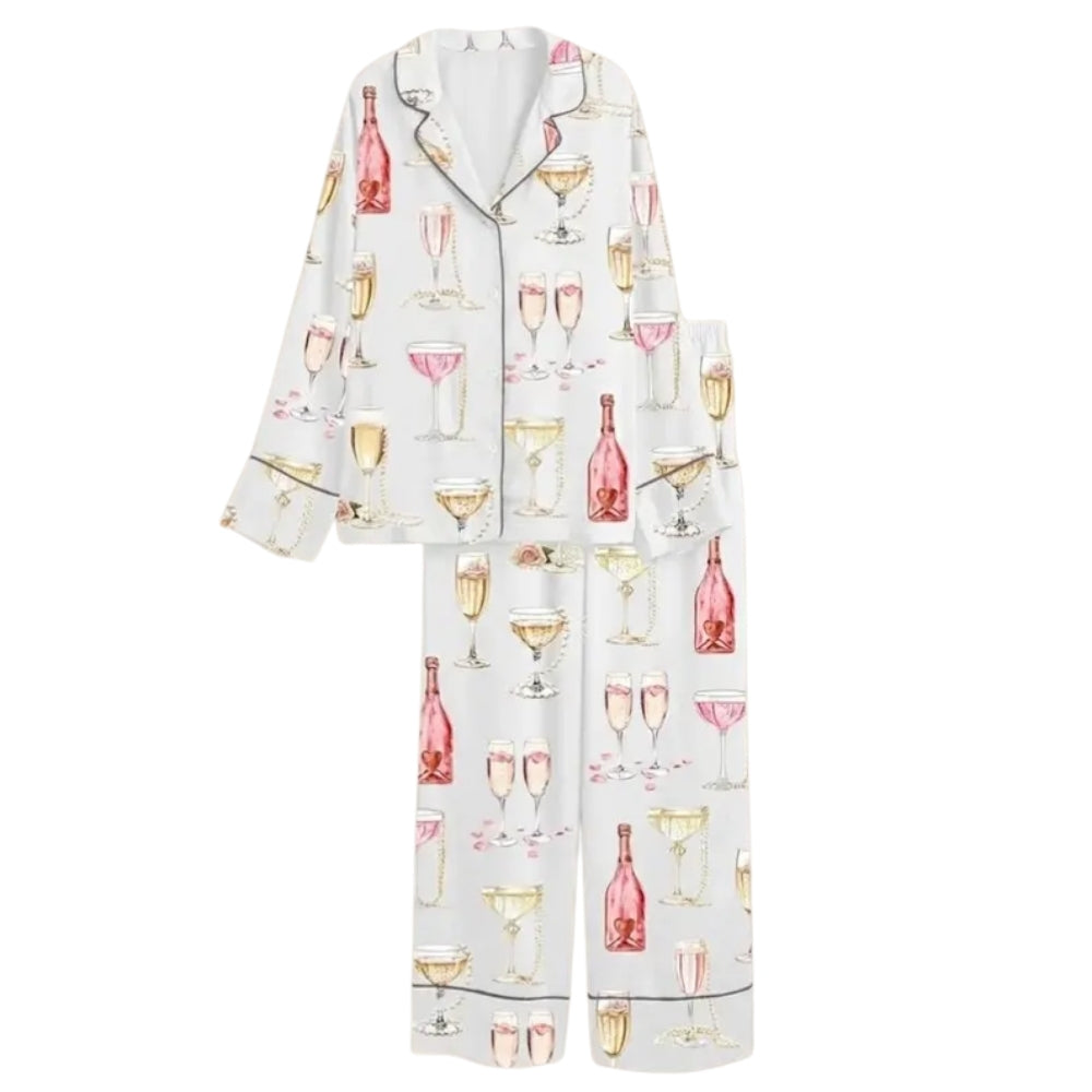 Pearl And Prosecco Short Pajama Set For Bridal Shower, Champagne PJs For Bridal Party WD0185