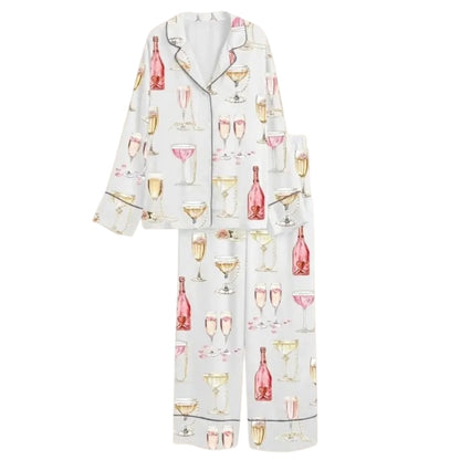 Pearl And Prosecco Short Pajama Set For Bridal Shower, Champagne PJs For Bridal Party WD0185