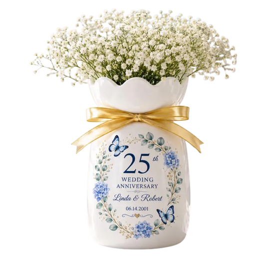 25th Wedding Anniversary Custom Couple Name Bloom Vase, Custom Silver Anniversary Vase WD0496