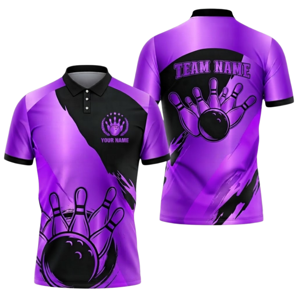 Custom Team Silver Black Bowling Polo Shirt, Men's Custom Bowling Shirt BZ0931