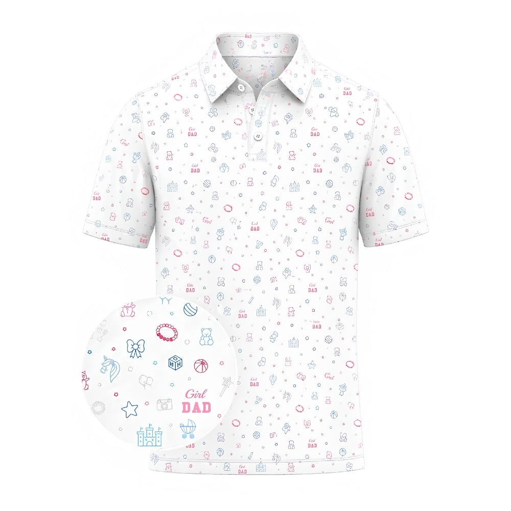 Girl Dad Blue Pink Icon Golf Polo Shirts For Men, Fathers Day Golf Shirts GE0392