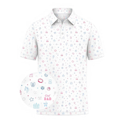 Girl Dad Blue Pink Icon Golf Polo Shirts For Men, Fathers Day Golf Shirts GE0392