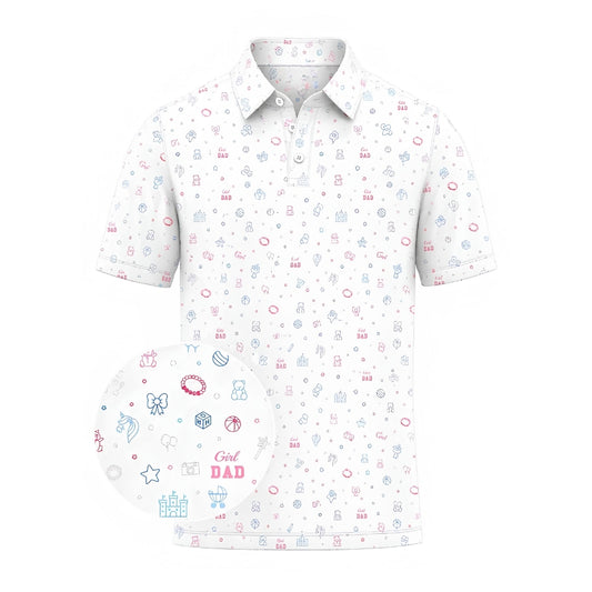 Girl Dad Blue Pink Icon Golf Polo Shirts For Men, Fathers Day Golf Shirts GE0392