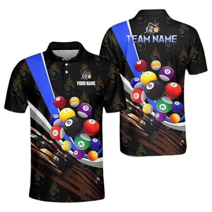 Flaming 8 Ball Custom Billiard Team Polo Shirts For Mens, Custom Pool Billiard Shirts BIZ0162