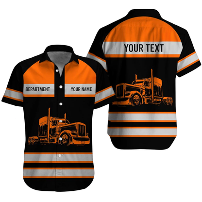 Personalized Semi Truck Hawaiian Shirt With Department, Custom Trucker Work Uniforms HE0682