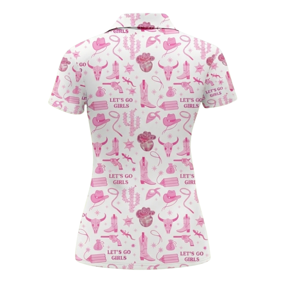 Womens Let's Go Girls Golf Polo Shirt, Pink Western Golf Shirt For Ladies GZ0360
