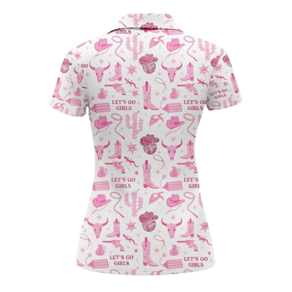 Womens Let's Go Girls Golf Polo Shirt, Pink Western Golf Shirt For Ladies GZ0360